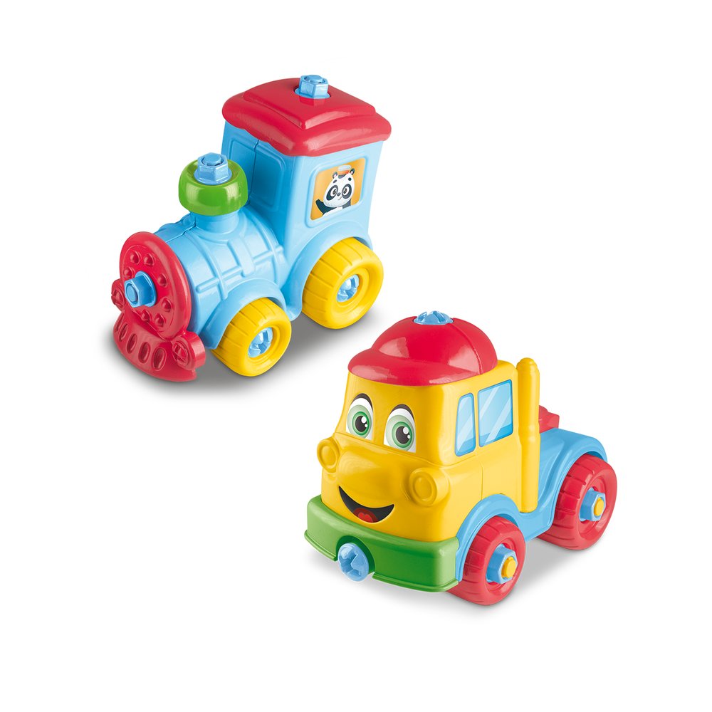 Kit Caminhão e Trem Infantil Multicoloridos com Rodas Móveis e Adesivos para Brincadeiras — foto 1