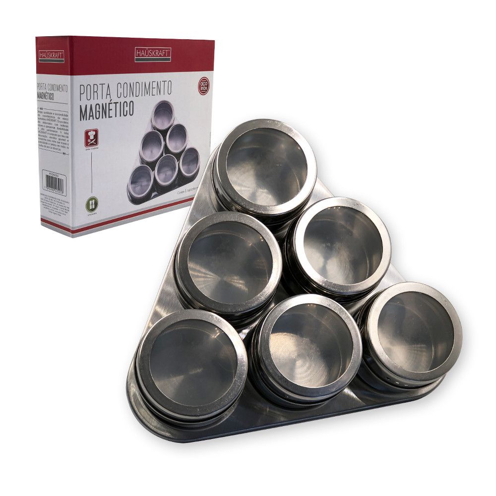 Kit com 6 Porta Condimentos Inox Magnético Triangulo — foto 1