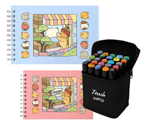 Kit Livro de Colorir com 80 Canetinhas Dupla Ponta e Acetato