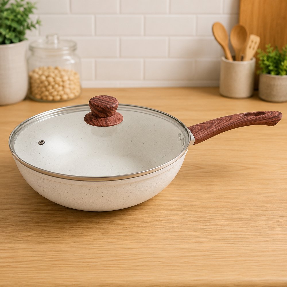 Kit Frigideira Nanocerâmico Granito com Tampa 28cm - Creme — foto 1