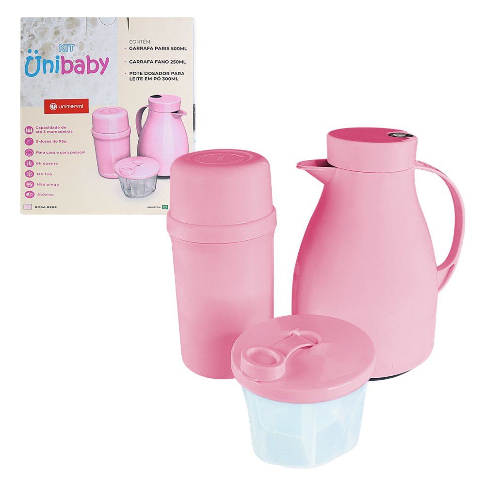 Kit Térmico Bebê Unitermi Unibaby Rosa 2 Garrafas Dosador — foto 1