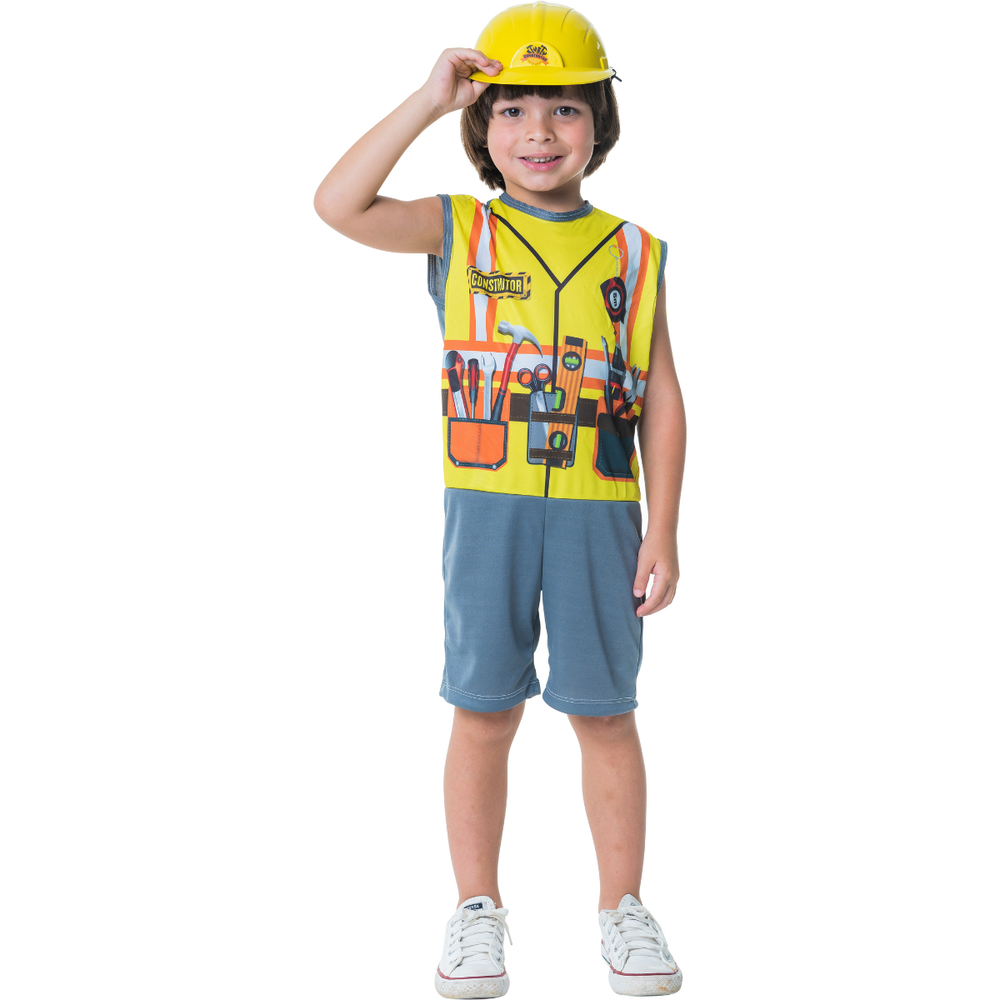 Fantasia Infantil Construtor Tamanho P para 3 a 4 Anos com Capacete de Brinquedo — foto 1