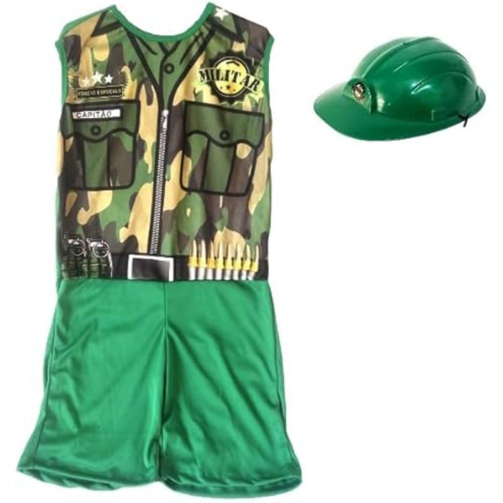 Kit Infantil Fantasia Militar com Capacete - P — foto 1