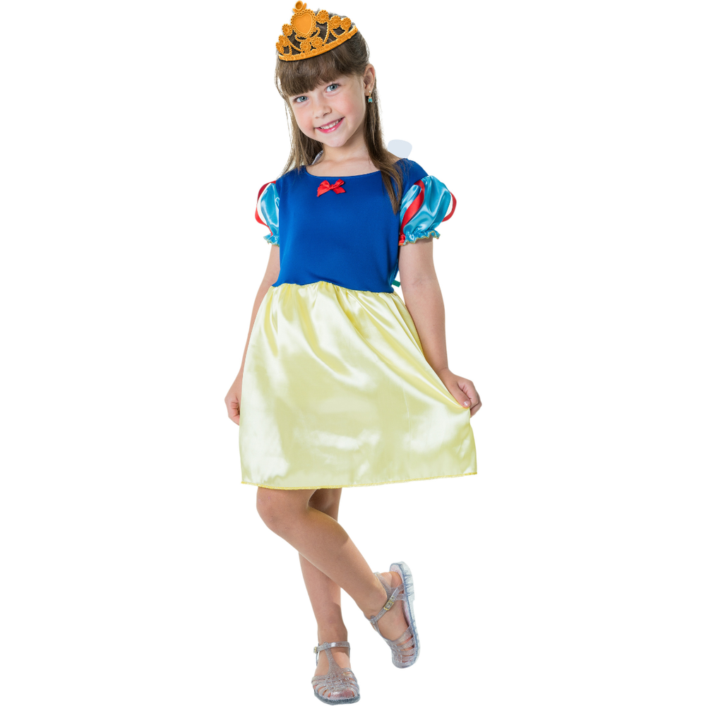 Fantasia Infantil Princesa Azul e Amarela Tamanho GG com Coroa para 12 a 14 Anos — foto 1