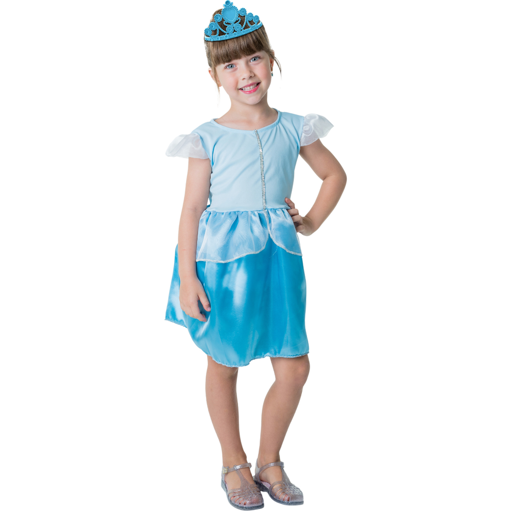 Fantasia Infantil Princesa Azul Tamanho M para 6 a 8 Anos com Vestido e Coroa — foto 1