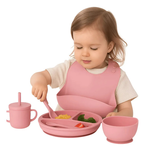 Kit Introdução Alimentar Bebê 6 Peças em Silicone com Ventosa