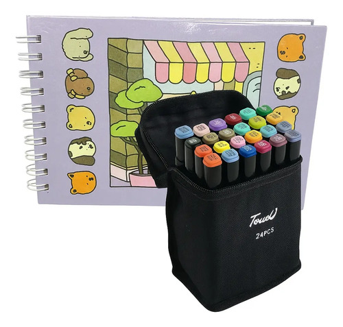 Livro de Colorir Infantil com 24 Canetinhas Ponta Dupla