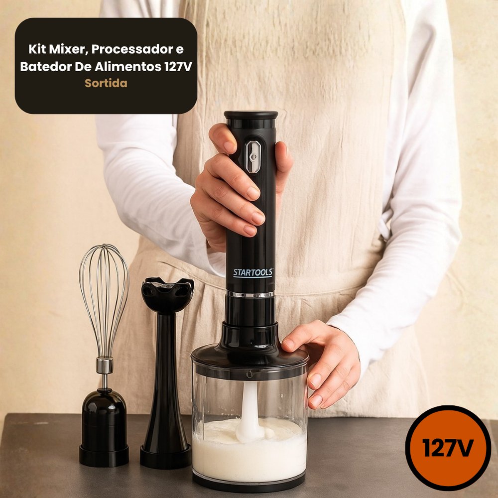 Kit Mixer, Processador e Batedor De Alimentos 3 Em 1 127V - Sortida