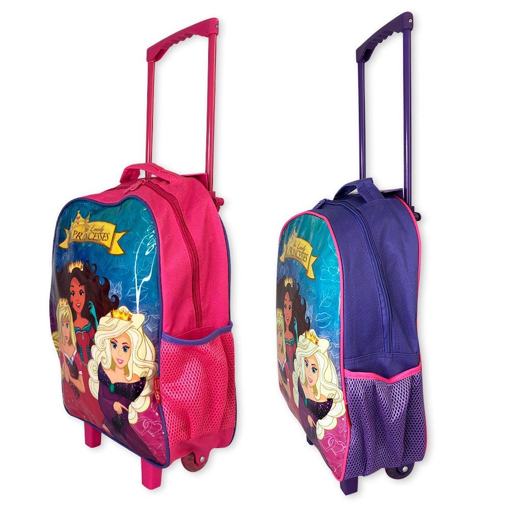 Kit Mochila Infantil Escolar com 3 peças Princesas Rosa/Roxo — foto 1