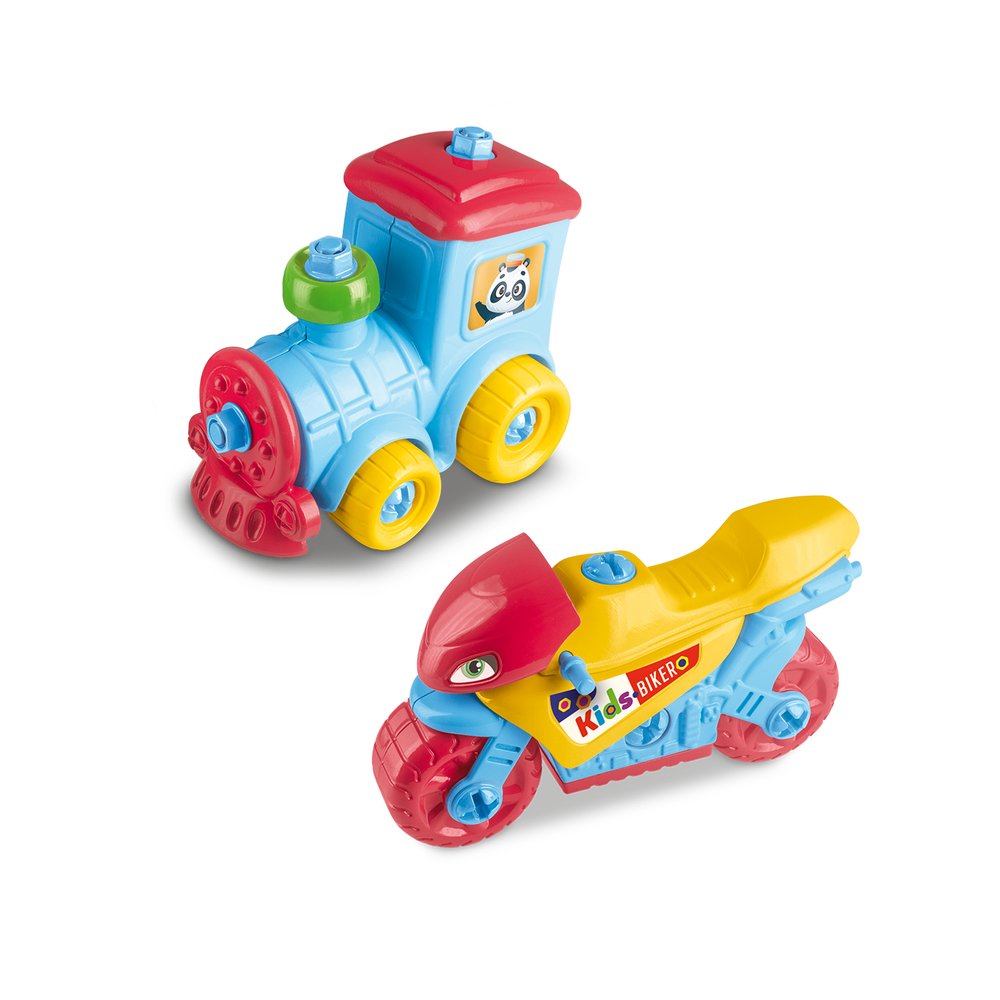 Kit Moto e Trem Infantil Multicoloridos com Adesivo para Brincadeiras a Partir de 3 Anos