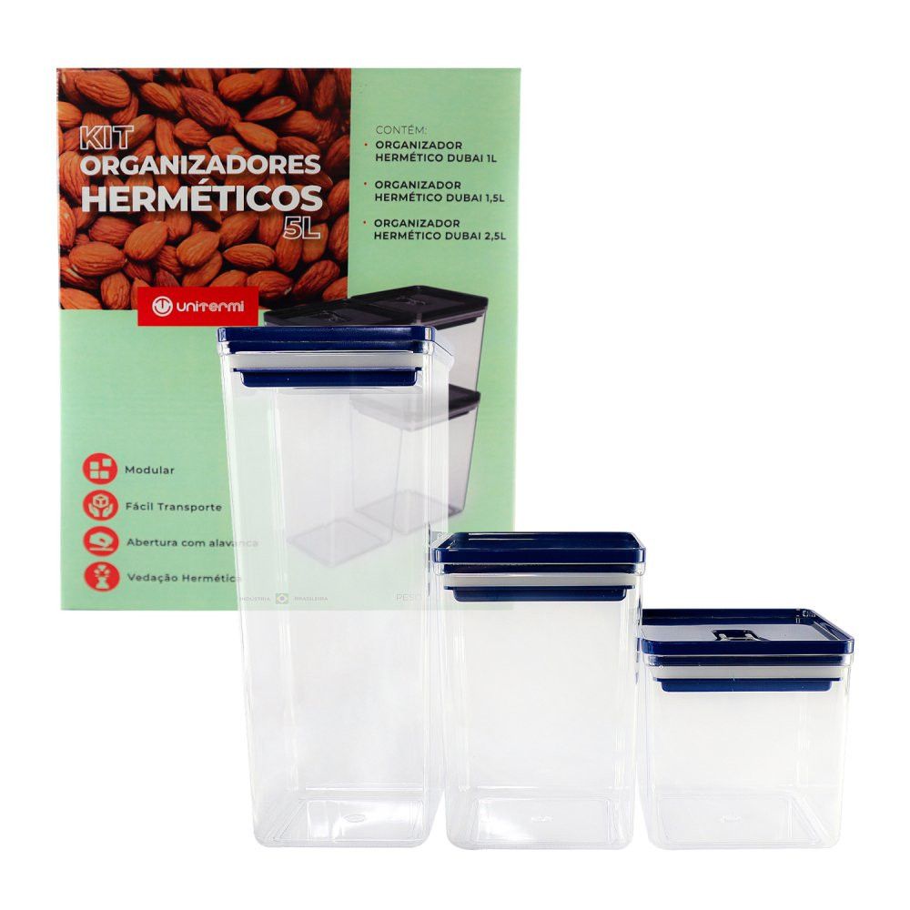 Kit 3 Potes Herméticos Unitermi Dubai Azul 5 Litros — foto 1