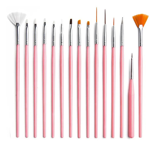 Kit 15 Pincéis para Decoração de Unhas em Gel e Acrílico