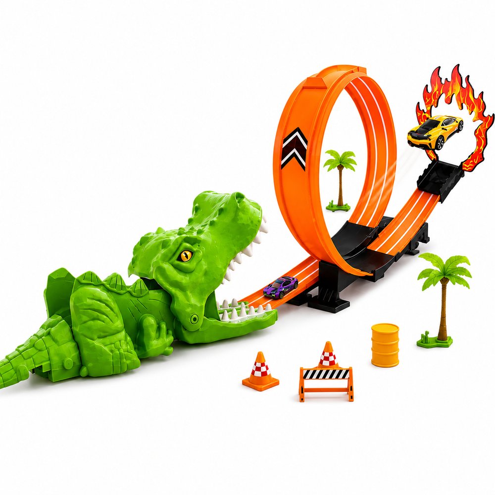 Kit Pista Lança Carrinhos Dinossauro Looping com Carrinho de Metal — foto 1