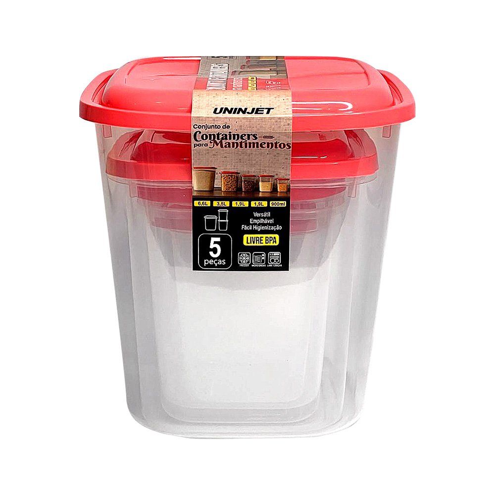 Kit Porta Mantimentos Com 5 Peças Uninjet - Vermelho — foto 1