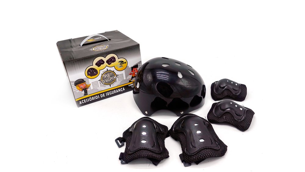 Kit Proteção e capacete Infantil Completo 7 peças - Preta — foto 1