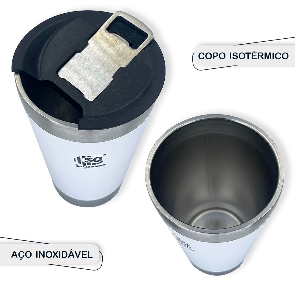 Copo Térmico SQ Branco Inox 500ml com Abridor — foto 1