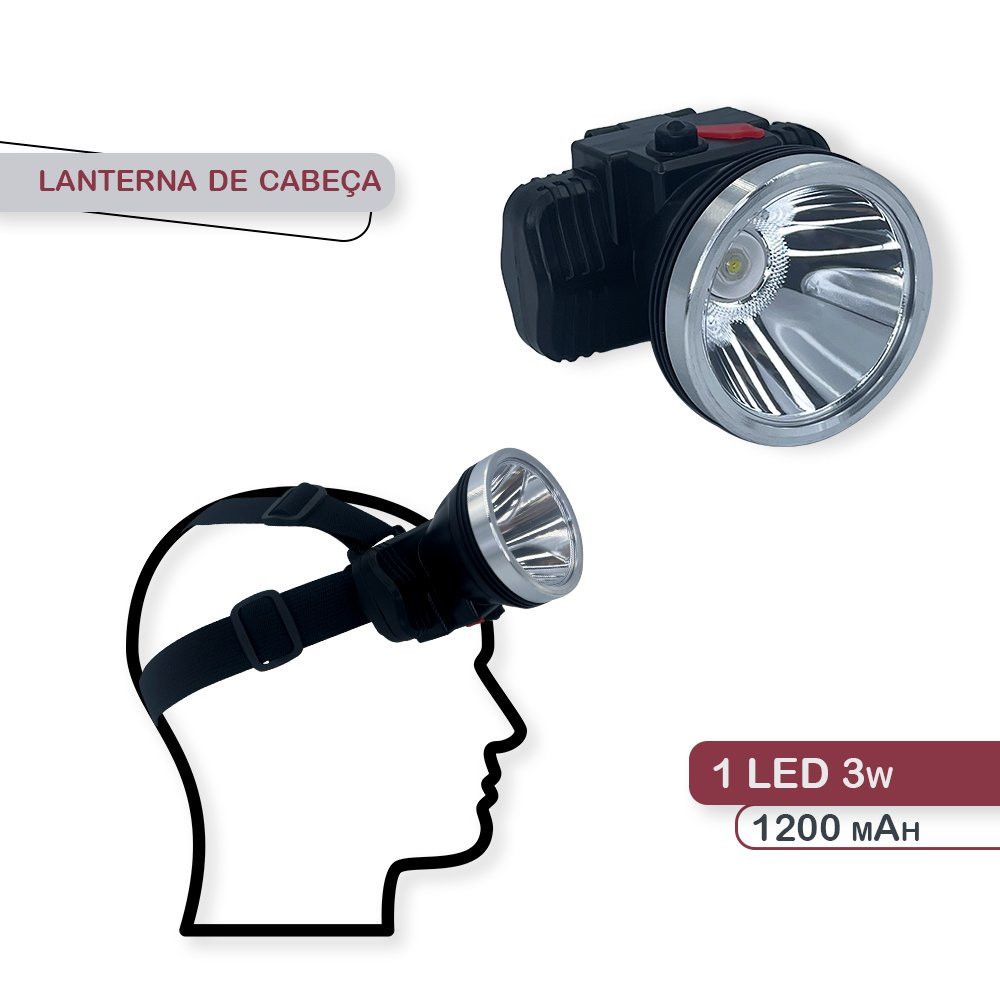 Lanterna de Cabeça SQ LED Recarregável 3W com Estojo — foto 1