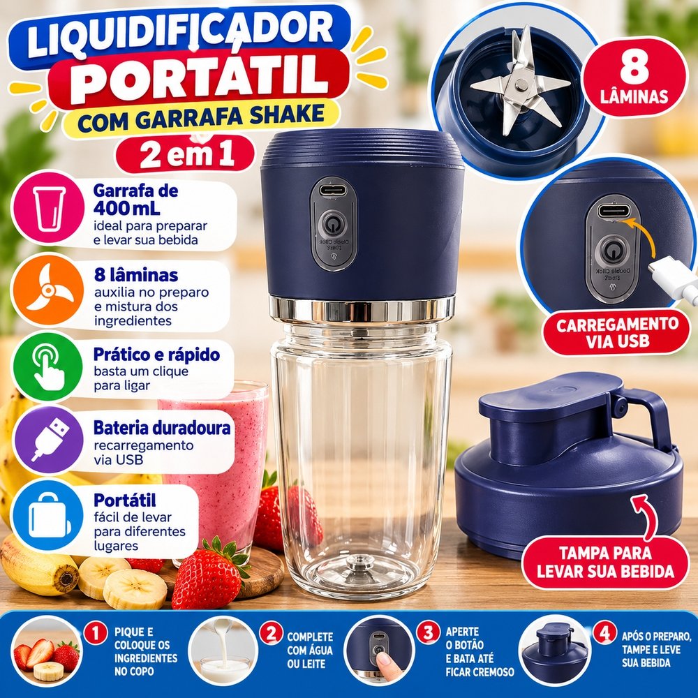 Liquidificador portátil com garrafa shake — foto 1