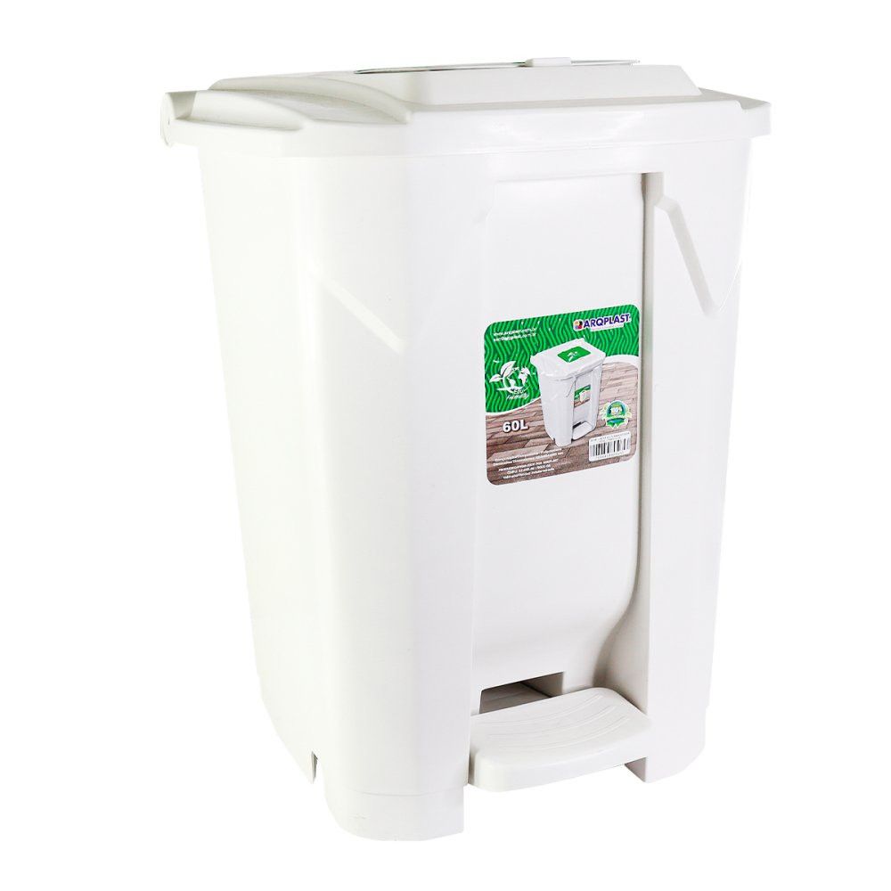 Lixeira Arqplast Branca 60 Litros com Pedal 2 Aberturas e Rodas — foto 1