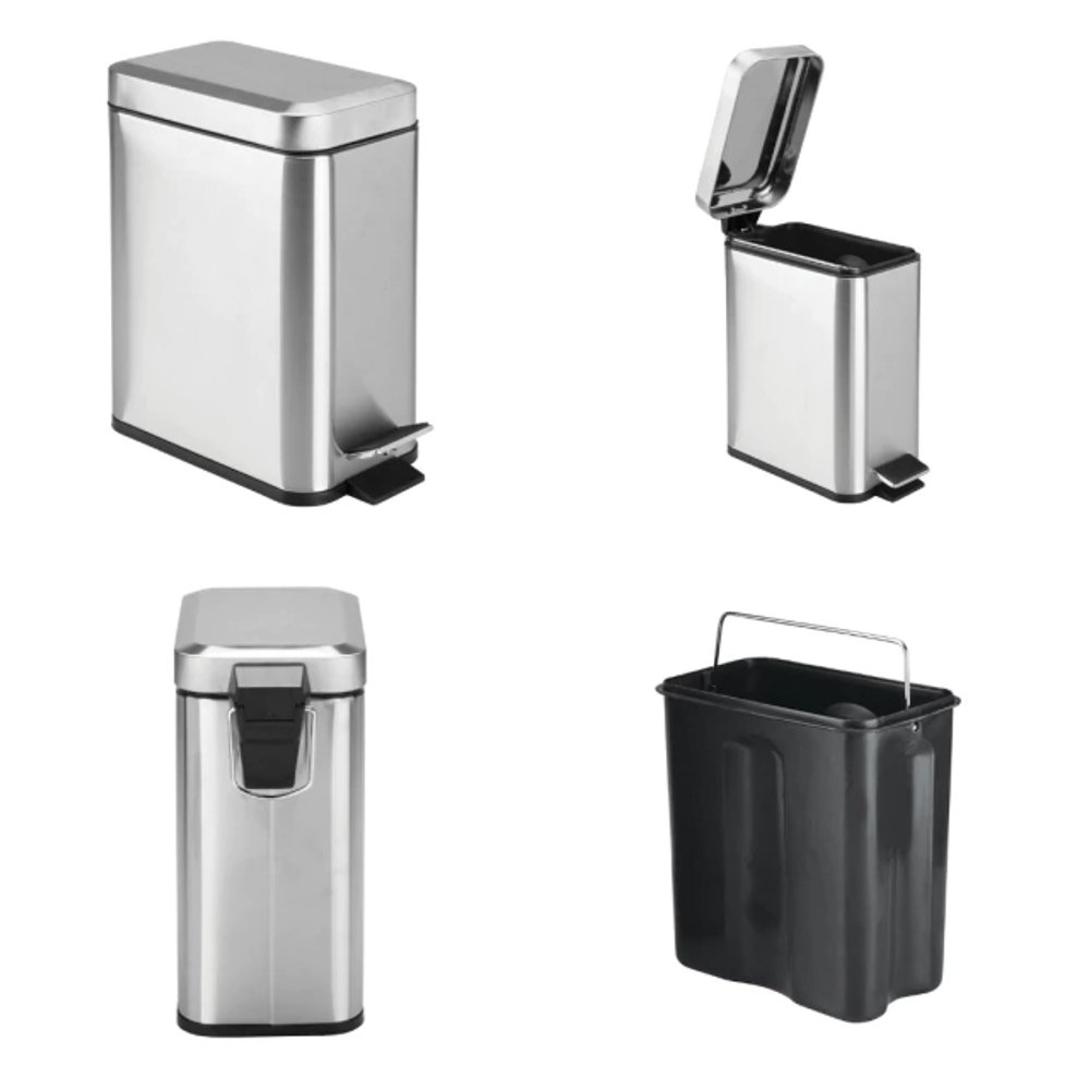 Lixeira Inox 6L Pedal Slim Retangular Balde Balde Removível