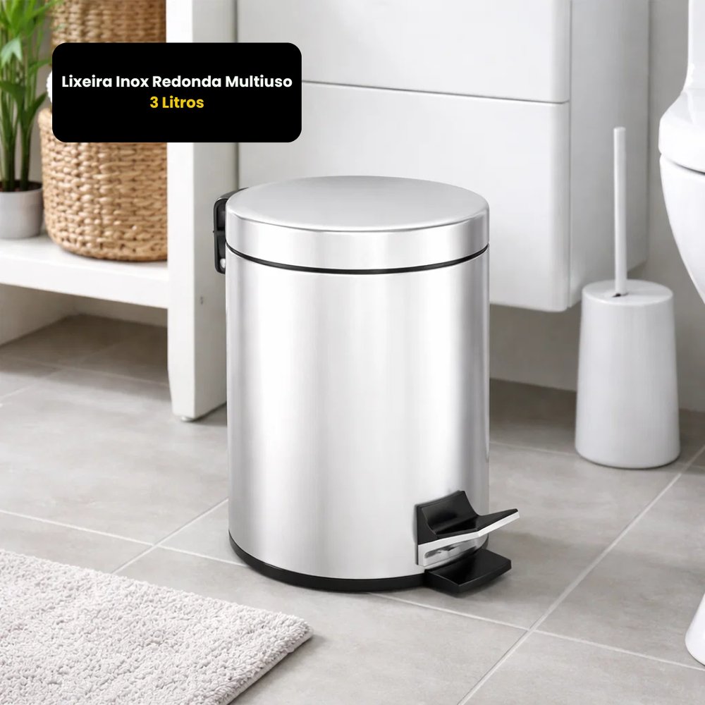 Lixeira Inox Redonda Multiuso - 3 Litros