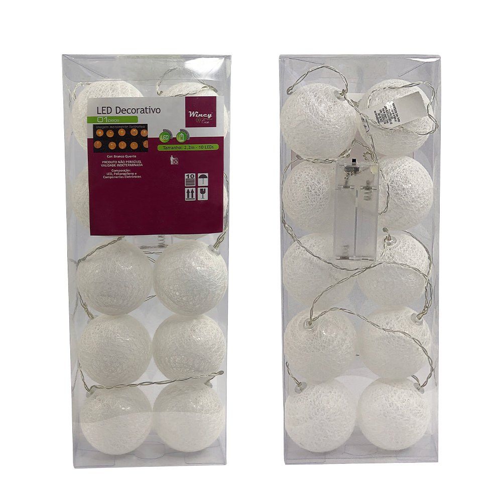 Luminária Cordão De Led Bolas Decorativas Cor Branco Quente 2,2 Metros à Pilhas AA — foto 1