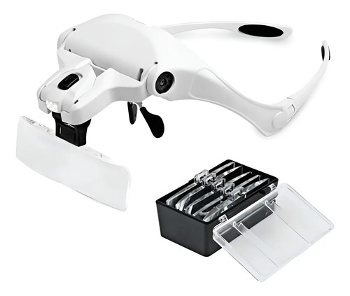 Lupa de Cabeça com 2 LEDs e 5 Lentes, Aumento de até 3.5x