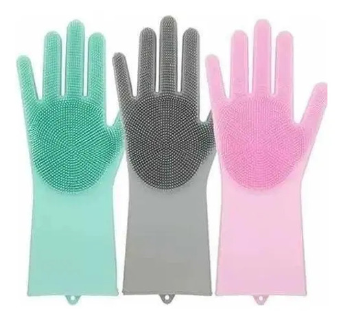 Luva de Silicone para Lavar Louça com Cerdas, Par