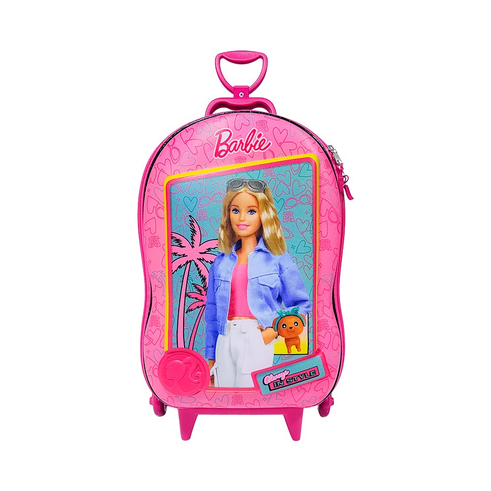 Mala Infantil Barbie 3D com Rodinhas - Rosa — foto 1
