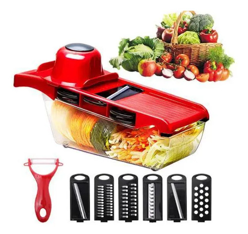 Mandoline Slicer Fatiador e Cortador de Legumes 6 em 1 com 6 Lâminas Inox e Recipiente par — foto 1