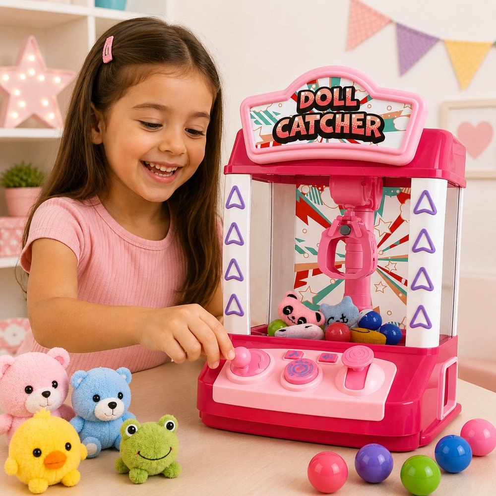 Máquina de Pegar Brinquedos Infantil com Luz, Música e Som - Rosa