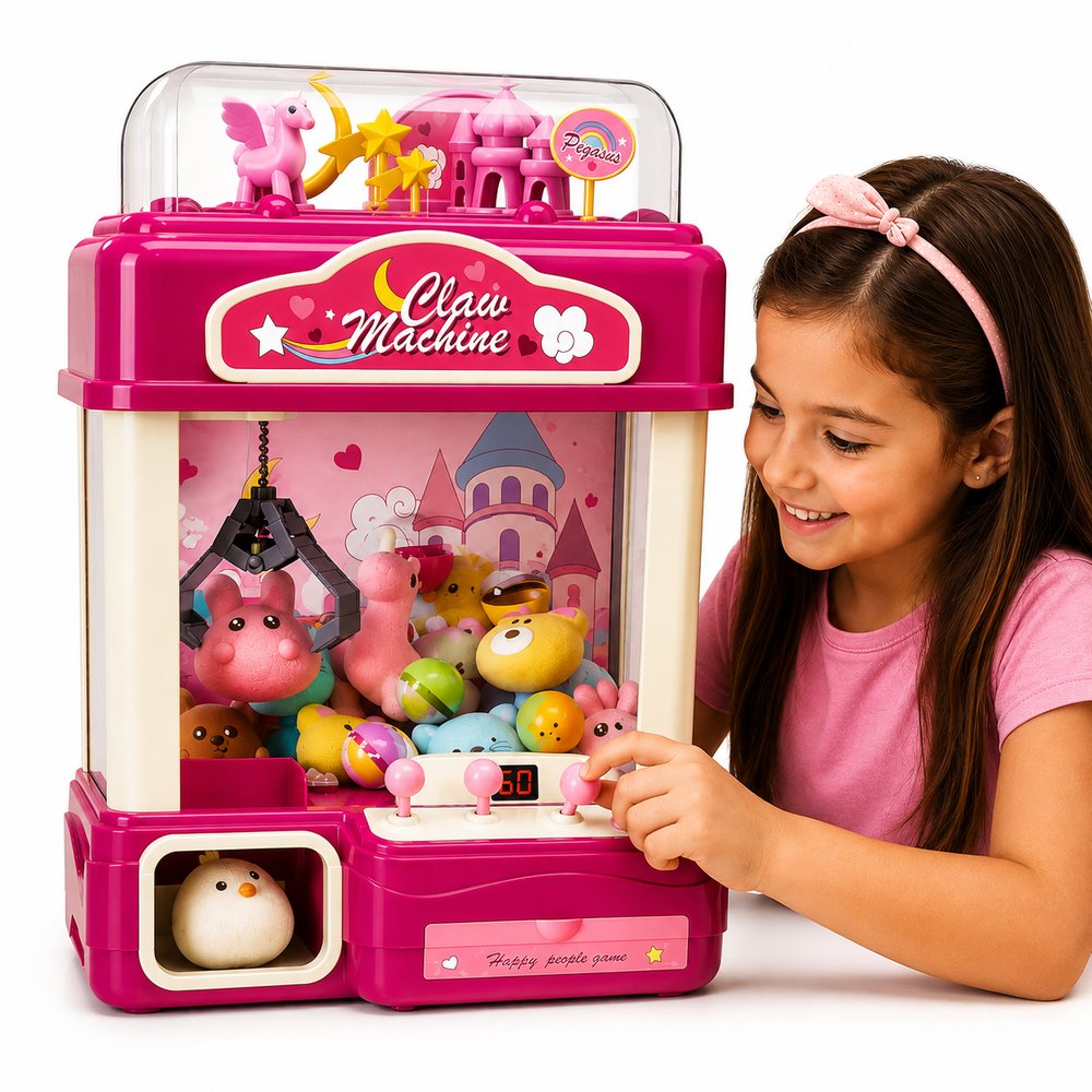 Máquina de Pegar Brinquedos Infantil Rosa com Luz e Música — foto 1