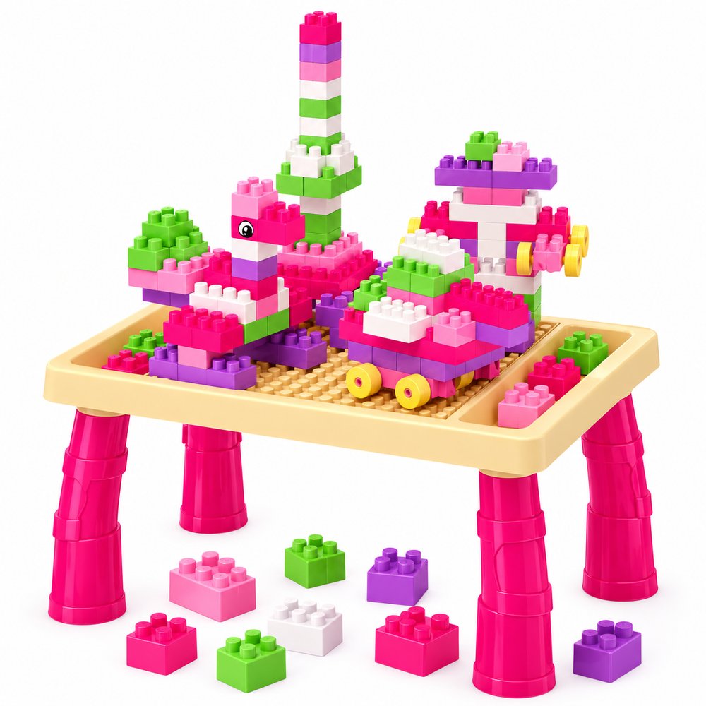 Mesa Didática Infantil Rosa 100 Blocos de Montar Toys & Toys — foto 1
