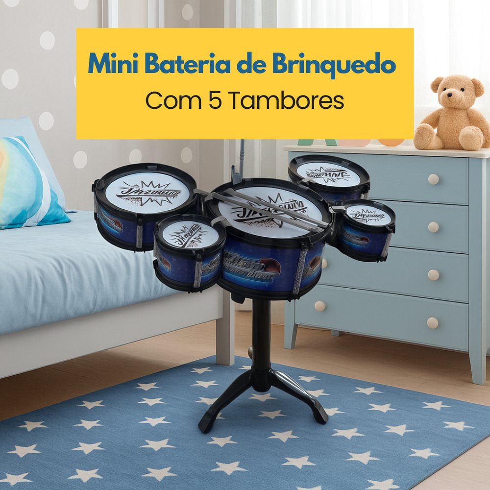 Mini Bateria de Brinquedo com 5 Tambor - Sortida — foto 1