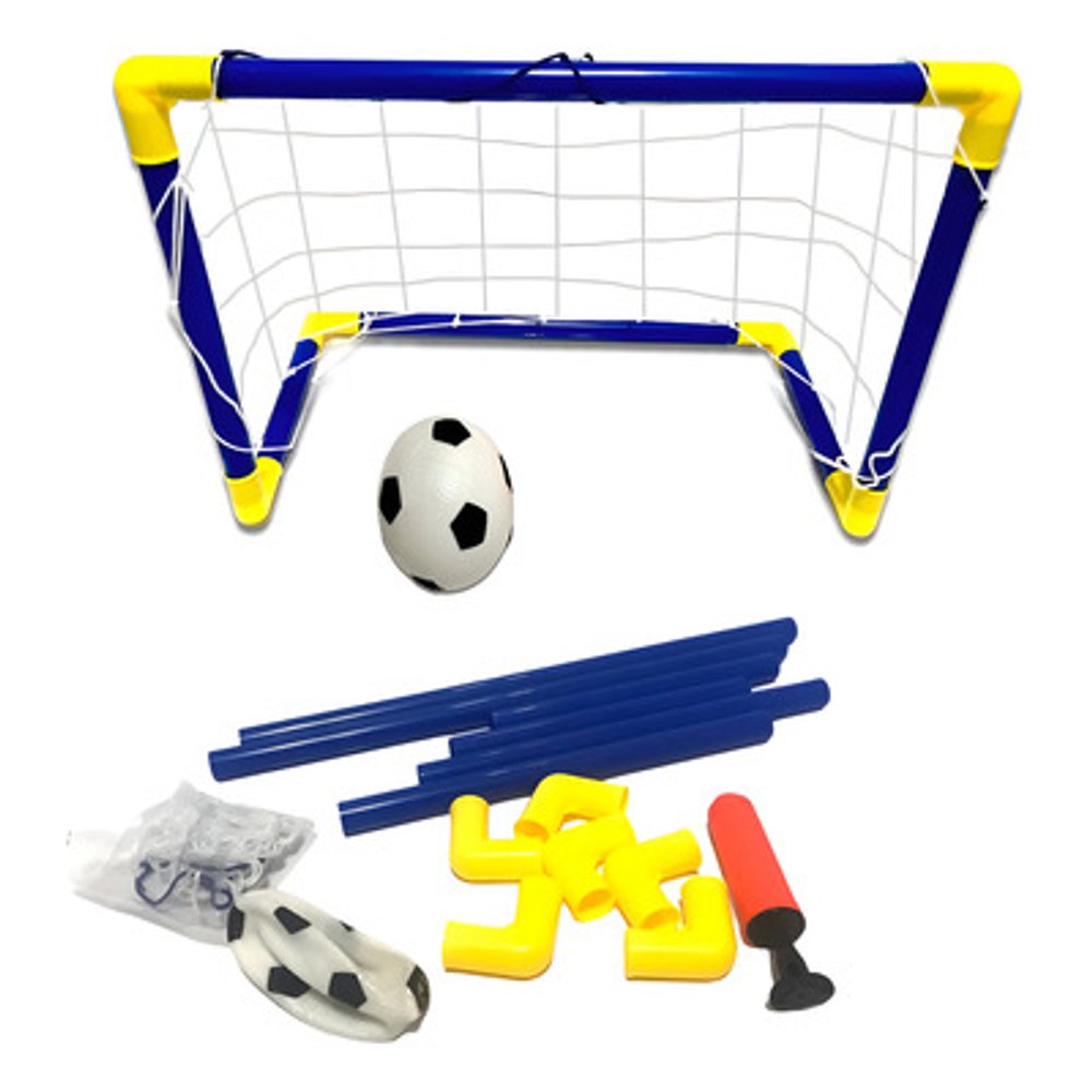 Mini Trave de Futebol Infantil Azul 60 cm com Rede, Bola e Bomba de Ar Manual — foto 1