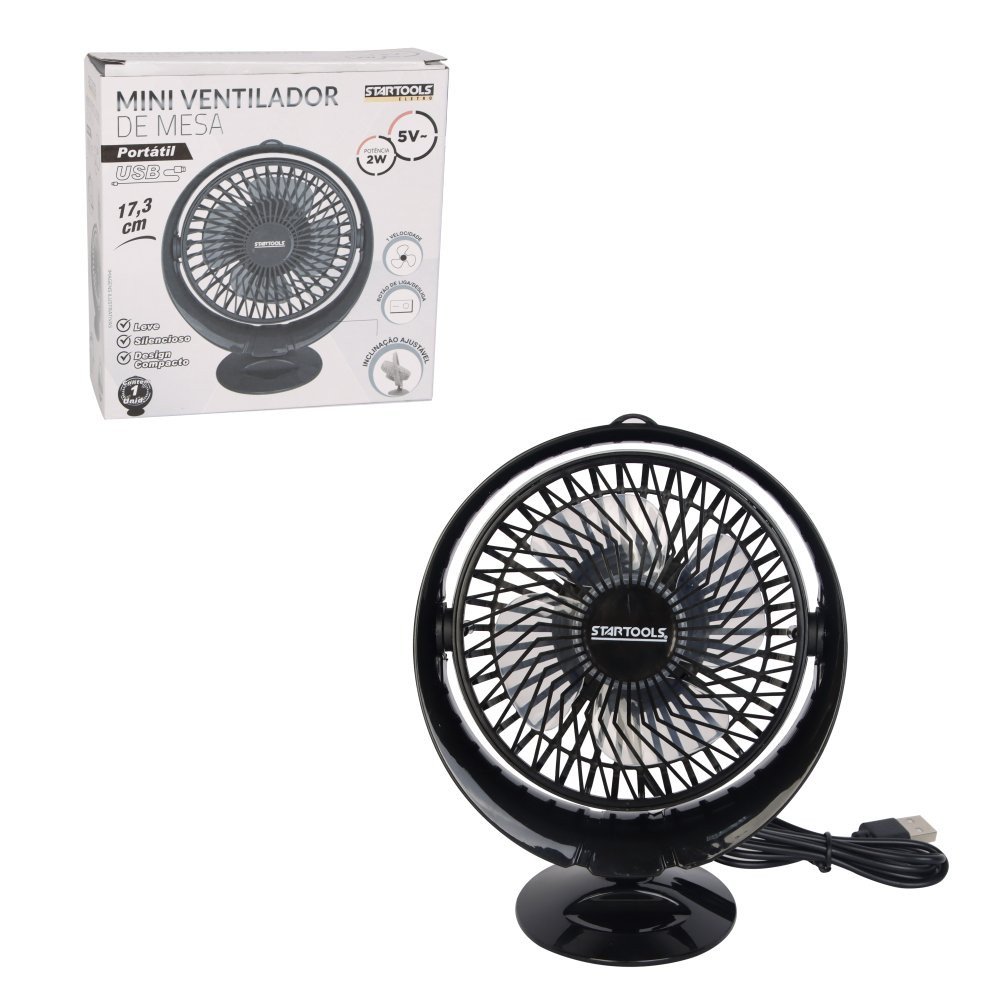 Mini Ventilador de Mesa Redondo Portátil com Cabo USB - Preta — foto 1