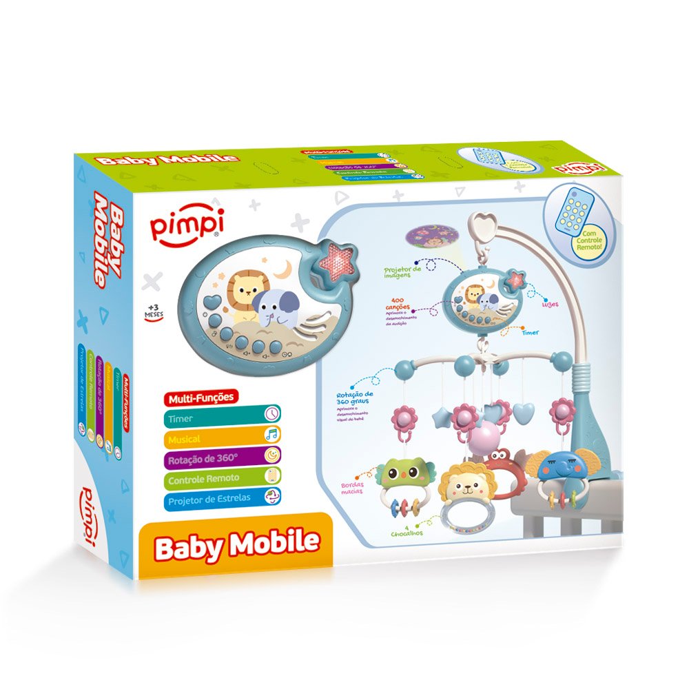 Mobile Musical Berço Bebê Controle Remoto Projetor Luz Estrelas Rotação 360