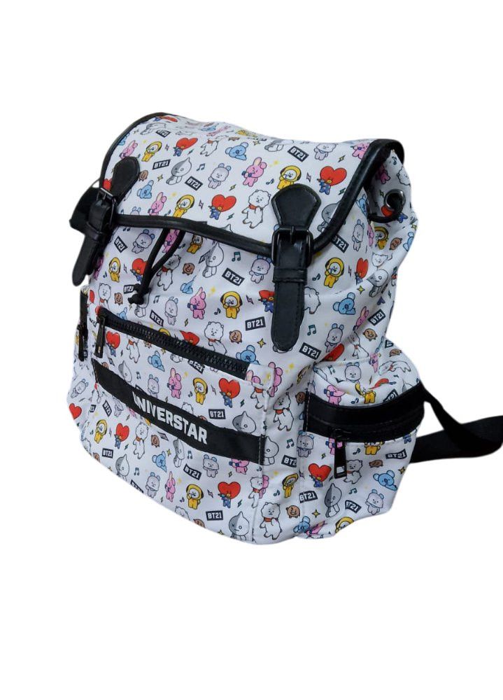 Mochila de Costa Infantil Fechamento Tipo Saco Personagens BT21 - Branca