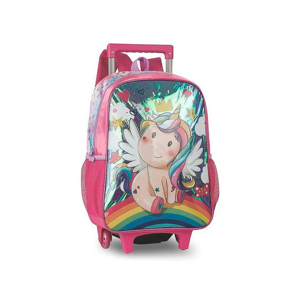 Mochila Escolar Unicórnio Clio Rodinhas 14L