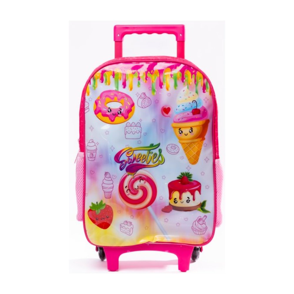 Mochila Infantil First Sweeties Rosa com Rodinhas 17L
