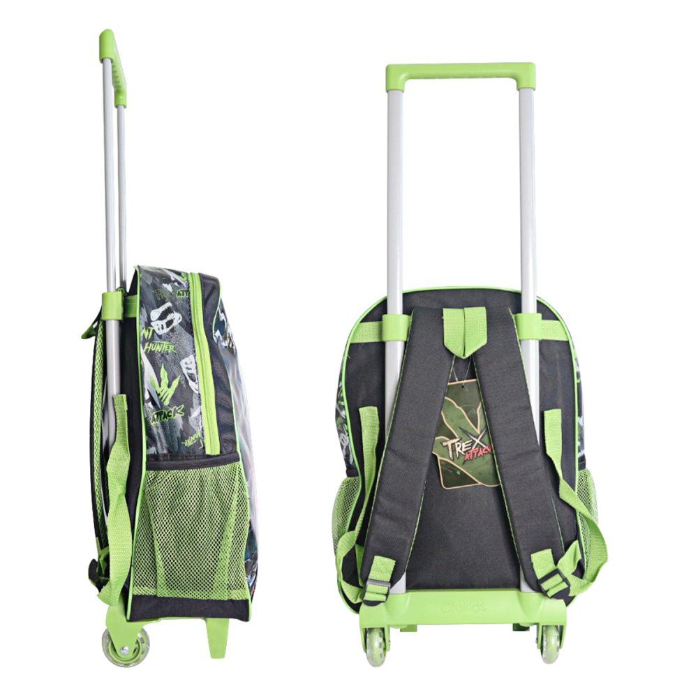 Mochila Rodinhas Clio T-Rex Dinossauro Verde 23L