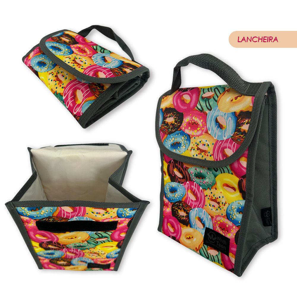 Kit Mochila Escolar Wincy Donuts 3 Peças com Lancheira