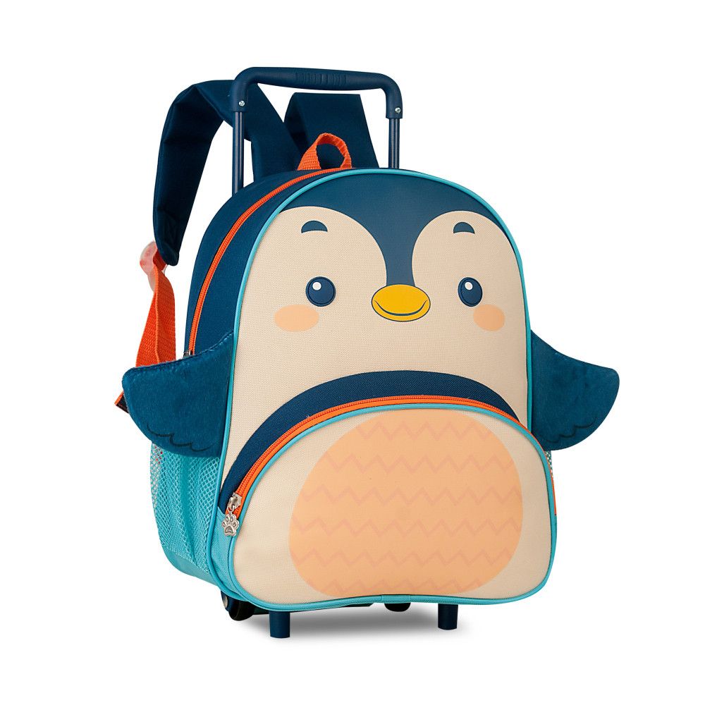 Mochila Infantil de Rodinhas Clio Pets Pinguim Azul 14L