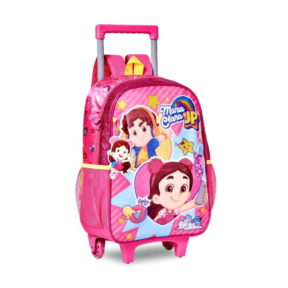 Mochila Rodinhas Clio Maria Clara & JP Rosa Holográfica