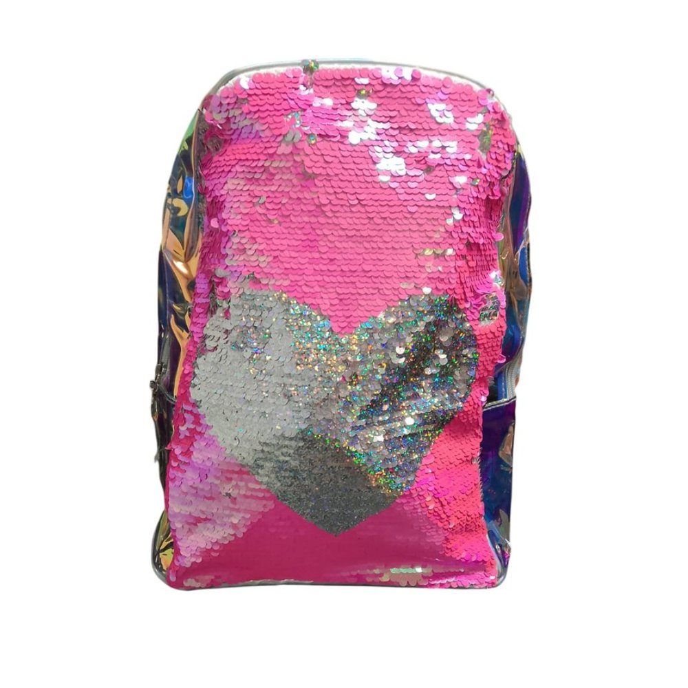 Mochila Infantil First Holográfica Lantejoulas Rosa 10L