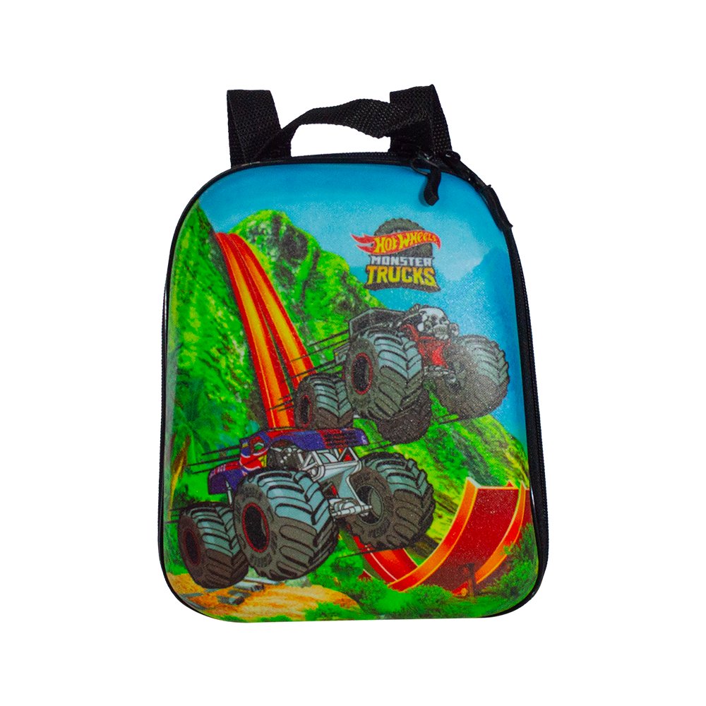 Mochila Infantil Hot Wheels Monster Trucks Tamanho P Multicolorida com Alças Ajustáveis e Frente 3D — foto 1