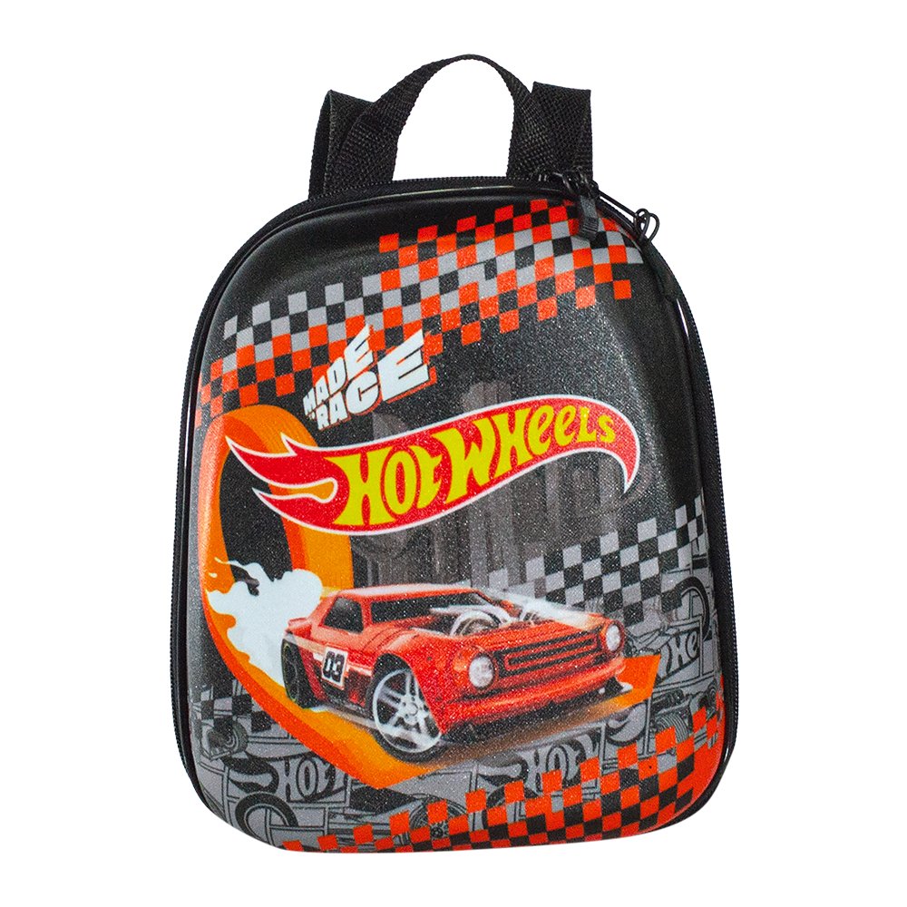 Mochila Infantil Hot Wheels Preta Tamanho P com Frente 3D, Alças Acolchoadas e Zíper Duplo — foto 1
