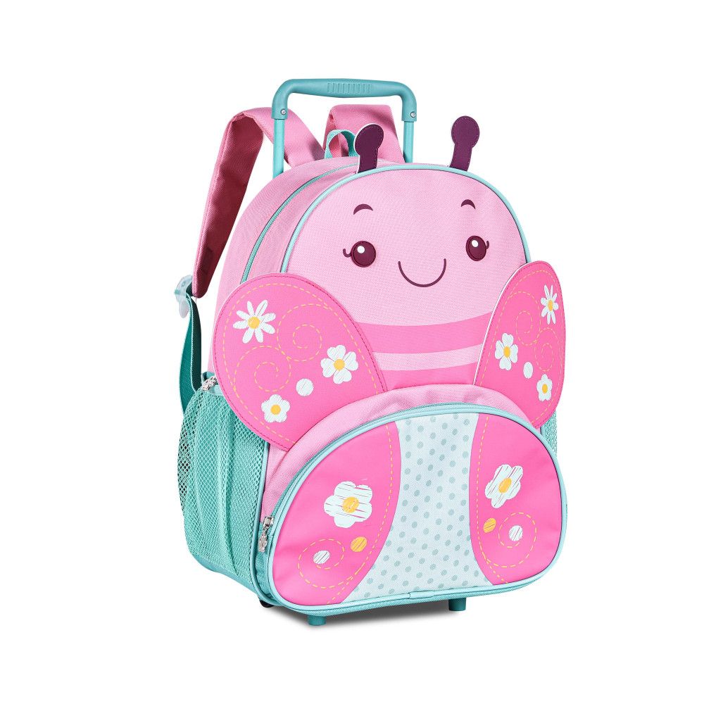 Mochila Infantil de Rodinhas Clio Borboleta Rosa 8L