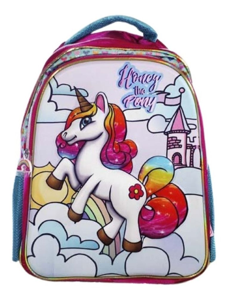 Mochila Escolar Unicórnio 3D Azul e Roxa com Relevo