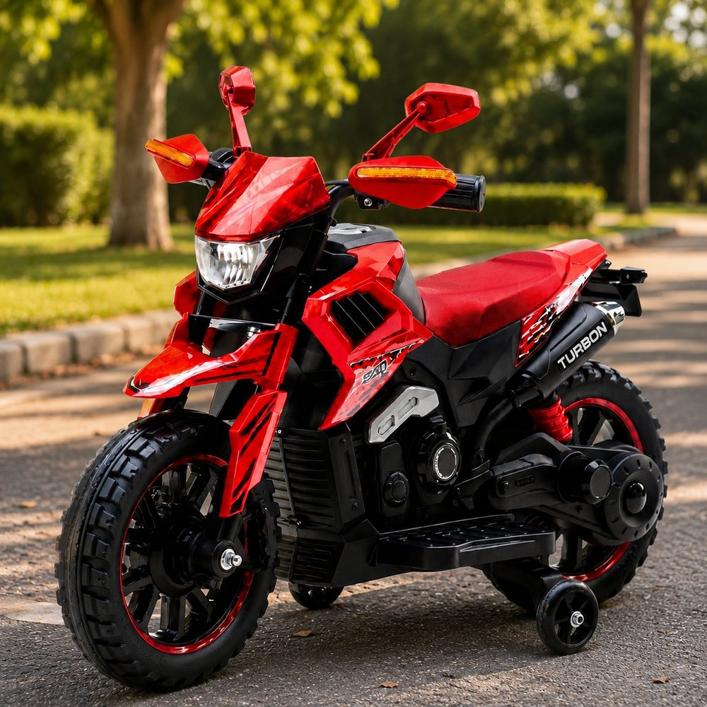 Moto Elétrica Infantil Big Trail Vermelha 6V com Pedal, Farol LED e Rodinhas Laterais — foto 1